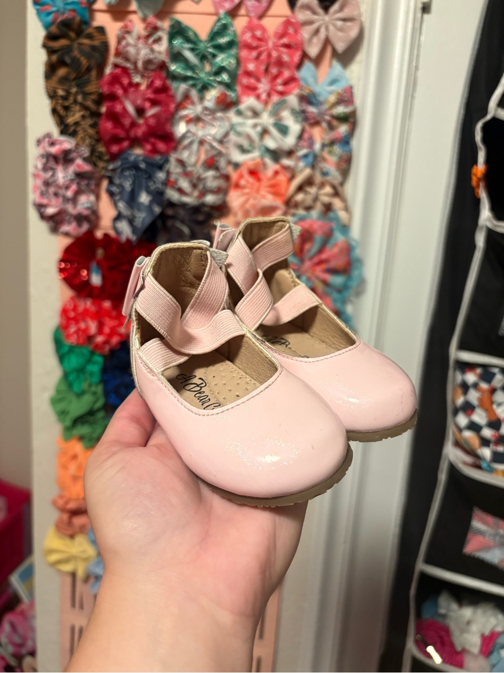 Girls Pink Patent Mary Jane Dress Shoes with Cross Elastic Straps